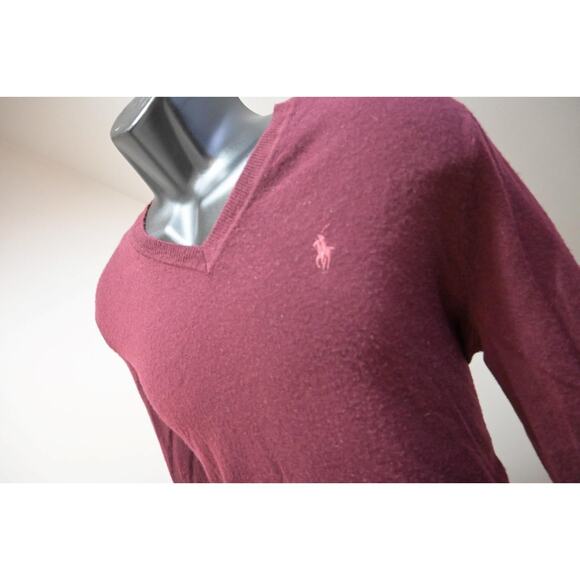 Polo Golf Ralph Lauren 100% Merino Wool Sweater V Neck Burgundy Mens Size Medium - Picture 1 of 9